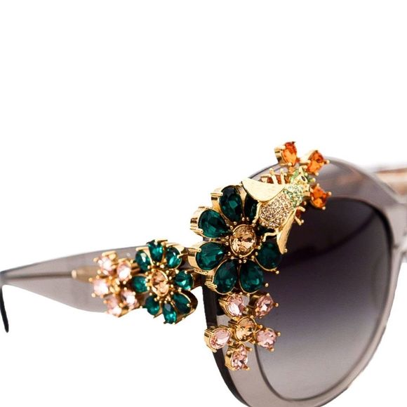 DOLCE & GABBANA 💎 Cat Eye  Gray Floral Crystal Designer Sunglasses - Picture 4 of 8